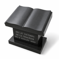 Monumento Funerario de Granito Negro Personalizado, Lápida con Biblia Abierta Tallada, Placa Conmemorativa para Cementerio con Floreros de Granito