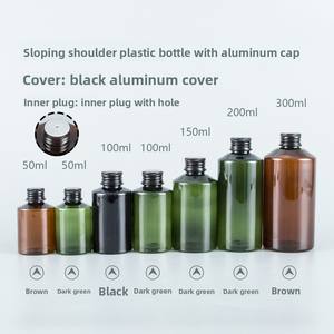 <span class=keywords><strong>Loción</strong></span> de rocío puro de 50-200ml, reempaquetadas botellas de plástico, hombro inclinado verde oscuro, tapa de aluminio negro puro, tapón interior para cosméticos - Product Image 6
