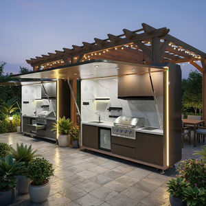 Modern Portable Outdoor <strong>Kitchen</strong> <strong>Unit</strong> 8-Burner BBQ Grill 58L Fridge <strong>Sink</strong> Backsplash Acrylic Finish Drawer Slide Hinge Locking - Product Image 1