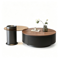 Table basse de salon ronde en bois massif naturel LanRong, design moderne, durable et écologique, avec rangement