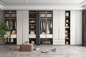 Best Seller Modern Minimalist Light Beige 3-Zone <strong>Wardrobe</strong> Hanging Drawers <strong>Shoe</strong> <strong>Storage</strong> With Metal Handles - Product Image 6