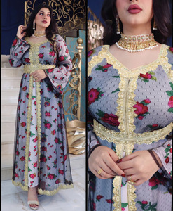 Abito Lungo Etnico Stile <span class=keywords><strong>Medio</strong></span> Orientale 2026 con Stampa, Ricamo in Pizzo e Rete, Moda Musulmana di Lusso Dubai - Product Image 6