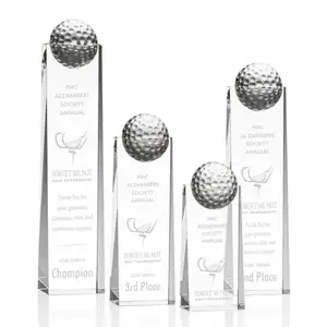 कस्टम व्यापार उपहार ग्लास गोल्फ ट्रॉफी थोक क्रिस्टल ग्लास ट्रॉफी ग्लोब उत्कृष्टता पुरस्कार