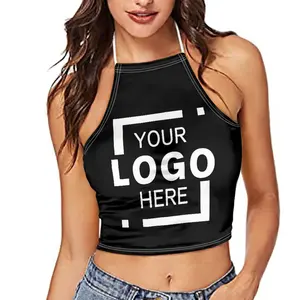 Supplier Bulk Wholesale Women's Backless Tops Printed On Demand Sexy Halter Belly Button Design Women's Customized