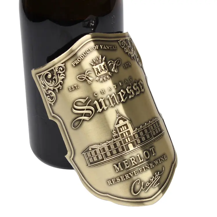 Impresión Profesional de etiquetas de vino tinto, logotipo personalizado de lámina de aluminio dorado, precio de fábrica