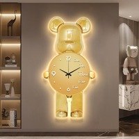 Jam Dinding Galaxy Bear LED dengan Lampu, Jam Quartz Hening Bulat Dekoratif untuk Ruang Tamu Kamar Tidur