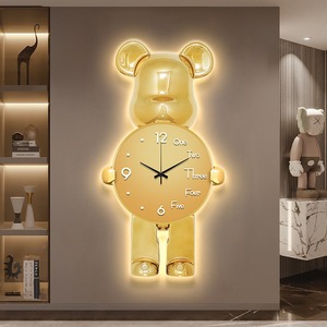 Galaxy Bear <b>Wall</b> <b>Clock</b> <b>LED</b> Light Up Silent Quartz Round Decorative Timepiece for Living Room Bedroom - Product Image 2