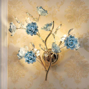 Lampada da parete in cristallo moderno ceramica creatività calda con fiori da soggiorno camera da letto per ragazza Villa LED <span class=keywords><strong>luce</strong></span> da comodino - Product Image 3