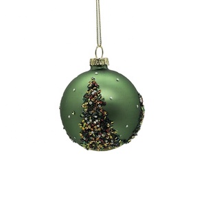 Esfera <span class=keywords><strong>de</strong></span> <span class=keywords><strong>Vidrio</strong></span> Blanca Soplada a Mano <span class=keywords><strong>de</strong></span> Alta Calidad para Decoración Navideña <span class=keywords><strong>de</strong></span> 8 cm con un Fino Patrón <span class=keywords><strong>de</strong></span> Hojas Verdes Brillantes - Product Image 4