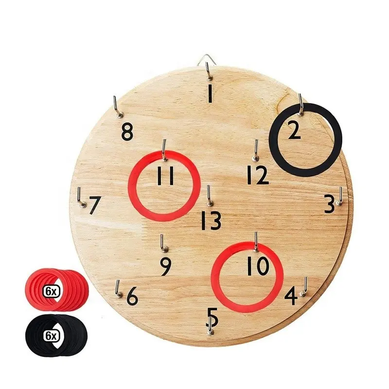 Wooden Interactive Game Ring Toss Game With Hookey Board Custom Ring Hook Game Hookey Set