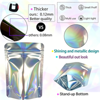 Lot de 100 sacs holographiques Mylar double face de 4x6 pouces, anti-odeur, refermables avec fermeture éclair, en aluminium, pour emballage alimentaire