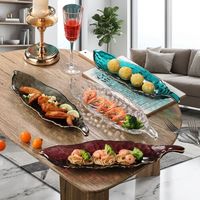 Luxe bladsvormige glazen serveerschaal, golvende fruitschaal, decoratieve dessert schaal, gekleurd serviesgoed voor restaurants
