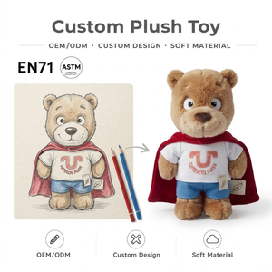 Oso <span class=keywords><strong>de</strong></span> Peluche Personalizado <span class=keywords><strong>de</strong></span> Superhéroe, Peluche OEM con Camiseta con Logotipo Personalizado y Capa Roja, Muñeco <span class=keywords><strong>de</strong></span> Peluche para Niños, Regalo <span class=keywords><strong>de</strong></span> Peluche, CE - Product Image 1