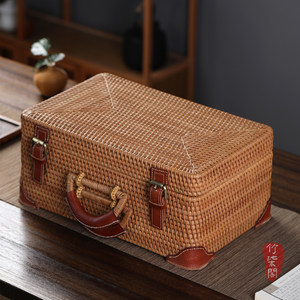 Handmade Bamboo Woven Tea Box Rectangle Portable <b>Storage</b> Case For Tea Ceremony Outdoor Use - Product Image 4
