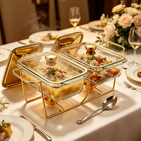 Chauffe-Plats Double FLEY en Gros avec Cadres en Acier Inoxydable Doré pour Hôtels, Restaurants et Services de Buffet Extérieur