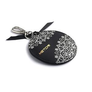 Round Shape Black Ribbon Printing Keychain Leather Single Side Handheld Mini <b>Mirror</b> - Product Image 5
