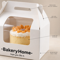 Boîte à gâteau en carton blanc et orange avec fenêtre transparente pour pâtisserie, desserts, emballage à emporter, logo personnalisé, vente en gros