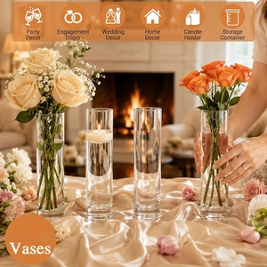 Vases cylindriques <span class=keywords><strong>en</strong></span> <span class=keywords><strong>verre</strong></span> <span class=keywords><strong>transparent</strong></span> de 1,77 x 7,48 pouces, petits vases pour décoration de table de mariage, pour une seule rose, vases <span class=keywords><strong>en</strong></span> gros - Product Image 2