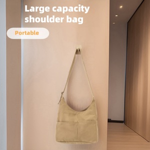 Sac de travail en toile tendance grande capacité, sac bandoulière simple couleur unie pour les trajets quotidiens, idéal pour l'hiver, l'été, la plage et les voyages - Product Image 2