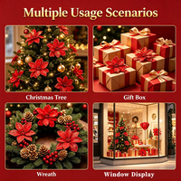 Tige de Poinsettia Rouge Scintillante pour Décoration de Noël, Fleur Artificielle en Velours Rouge, Décoration pour Arbre de Noël