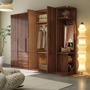 Chinese Style Solid Walnut Wardrobe With Mirror Multi Layer <b>Storage</b> Bedroom <b>Dressing</b> Cabinet - Product Image 1