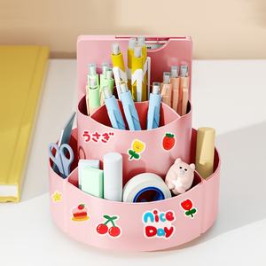 Многофункциональный креативный пластиковый органайзер для канцелярии на рабочий стол, вращающийся на 360 градусов, с календарем и часами, современный дизайн - Product Image 5