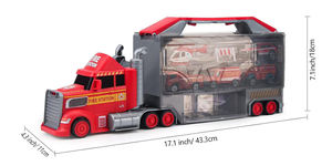 <span class=keywords><strong>Camion</strong></span> de pompiers pour garçons, grand transporteur de voitures, jouet à friction, ensemble de mini-voitures en plastique et métal, parking de la brigade incendie - Product Image 2