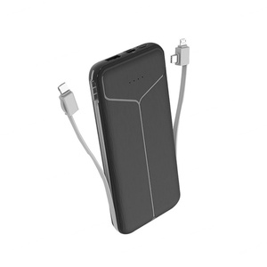 Chargeur mobile universel personnalisé avec logo, 10000 mAh, charge rapide, 10 W, câbles de charge intégrés, batterie externe avec prise - Product Image 3