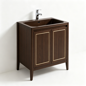 Classic Modern Floor <b>Standing</b> <b>Bathroom</b> Vanity Cabinet Ceramic Basin Vanity <b>Mirror</b> Dark Wood Finish Rectangular Design 32-34 - Product Image 2
