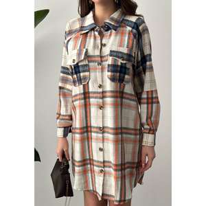 Abito a <span class=keywords><strong>Camicia</strong></span> Arancione Lavorato all'Uncinetto XL/Vintage/Elegante per Feste/Club con Maniche a Sbuffo Motivo Tinta Unita Stagione Autunnale - Product Image 2