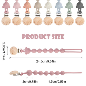 Multi-Function Baby Soothing Teether <b>Pacifier</b> Clip, Bear Silicone Chew Toy & Beech Wood Anti-Drop Clip - Product Image 3