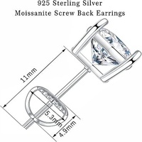 Boucles d'oreilles clous unisexe en argent sterling 925 plaqué rhodium, Moissanite certifiée Kirin (test diamant positif), 1 carat, vente en gros, OEM ODM