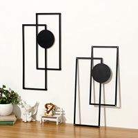 Oniya Lot de 2 tableaux muraux abstraits en métal noir, décoration géométrique moderne, art à ligne unique pour chambre à coucher, bureau et salon