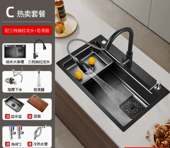 Rubinetto a 3 posizioni 720x450 + tubo di scarico + dispenser per sapone