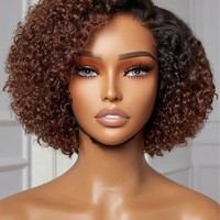 Perruque Lace Frontale Courte Pixie Water Wave 10 Pouces en Fibre Haute Température 13*4 Sans Colle, Faite à la Main, Pas Chère