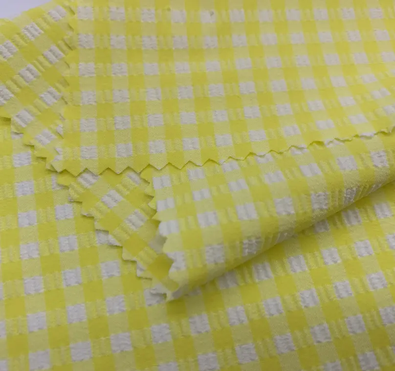 Venda quente personalizada cor xadrez jacquard costura maiô tecido