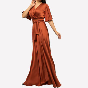 <span class=keywords><strong>Cuivre</strong></span> flutter manches col en v wrap cravate longues robes de <span class=keywords><strong>demoiselle</strong></span> <span class=keywords><strong>d</strong></span>'<span class=keywords><strong>honneur</strong></span> en satin pour les femmes élégantes mariage 2024 - Product Image 3