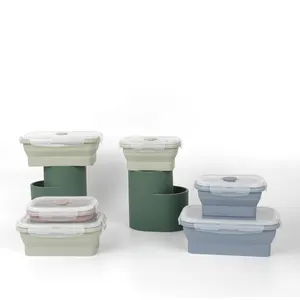 Portable Foldable BPA Free Folding Airtight Collapsible 4 Sizes Silicone Food Storage Containers