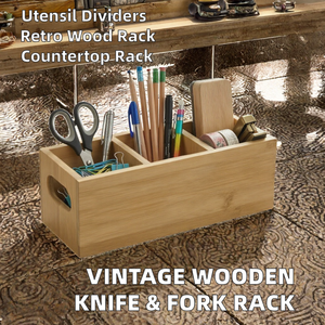Caja de Almacenamiento de Utensilios de Madera Vintage, Organizador con Divisiones, Rectangular, de Una Sola Capa, para Encimera de Cocina - Product Image 2