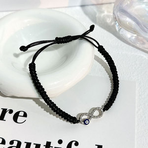<span class=keywords><strong>Tobillera</strong></span> de Verano Boho Chic <span class=keywords><strong>Tejida</strong></span> a Mano con Cuerda Encerada Negra, Micro Zirconia, Mini Ojo Infinito, Ajustable con Cordón, Estilo Casual para la Playa - Product Image 3