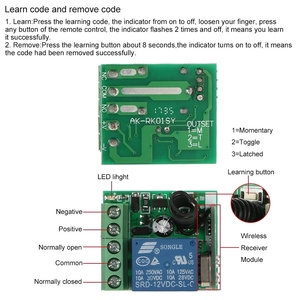 433Mhz Wireless DC 12V telecomando 1CH <span class=keywords><strong>RF</strong></span> 10A ricevitore relè e 2CH trasmettitore per porta serratura elettromagnetica - Product Image 6