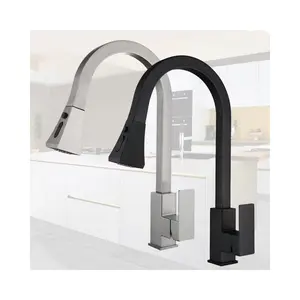2024 Luxury matte black kitchen sink taps pull out faucet with pull down sprayer