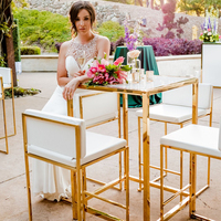Or argent acier inoxydable métal pas cher velours confortable rembourré extérieur banquet cocktail haut bar table chaise tabouret ensemble