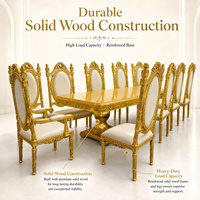 Ensemble de table à manger Royal Gold, style baroque français, bois sculpté à la main, table à manger et chaises pour 12 personnes, cuir