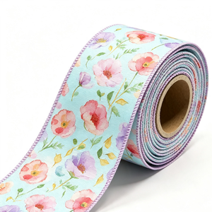 Ruban imprimé à motif floral 100% polyester, 2 1/2 pouces, longueur personnalisée, coloré, résistant au rétrécissement, rouleau de 10 yards, collection Printemps - Product Image 1