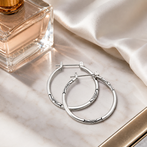 Orecchini a Cerchio Floreali Argento per Donne, Gioielli Vintage Ispirati con Design Unico a Fiore - Product Image 4