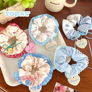 Design popolare stile pastorale elastico cravatta per capelli avanzata senso Plaid tessuto con filo elastici per capelli per ragazze accessori per capelli - Product Image 1