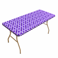 Nappe jetable en PEVA imperméable avec bordure élastique tissée en ruban violet et blanc, motif losanges, pour événements