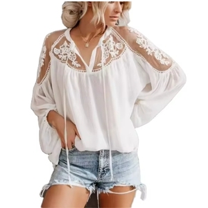 Elegante <span class=keywords><strong>Top</strong></span> da Donna con Scollo a V in Pizzo e Dettagli Trasparenti Sexy - Product Image 3