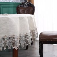 Nappes rondes en lin de 60 pouces, broderie en dentelle de luxe, décoration exclusive en pointillés pour mariage, fête d'anniversaire, haute qualité